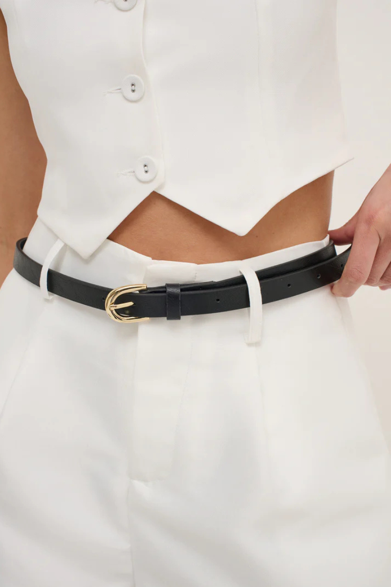 Ellis Skinny Belt - Black/Gold - The Self Styler