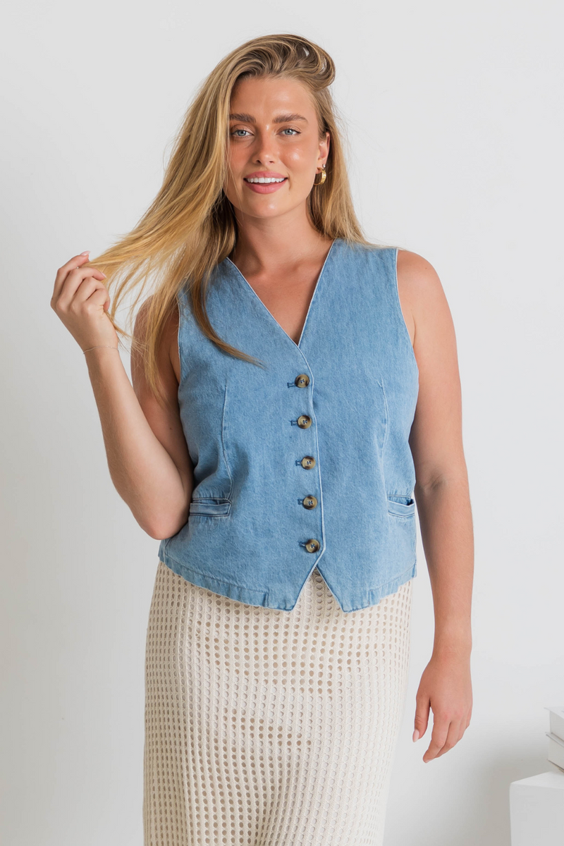 Ari Vest Top - Denim - The Self Styler