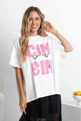 Cin Cin Relaxed-Fit Graphic Tee - White - The Self Styler