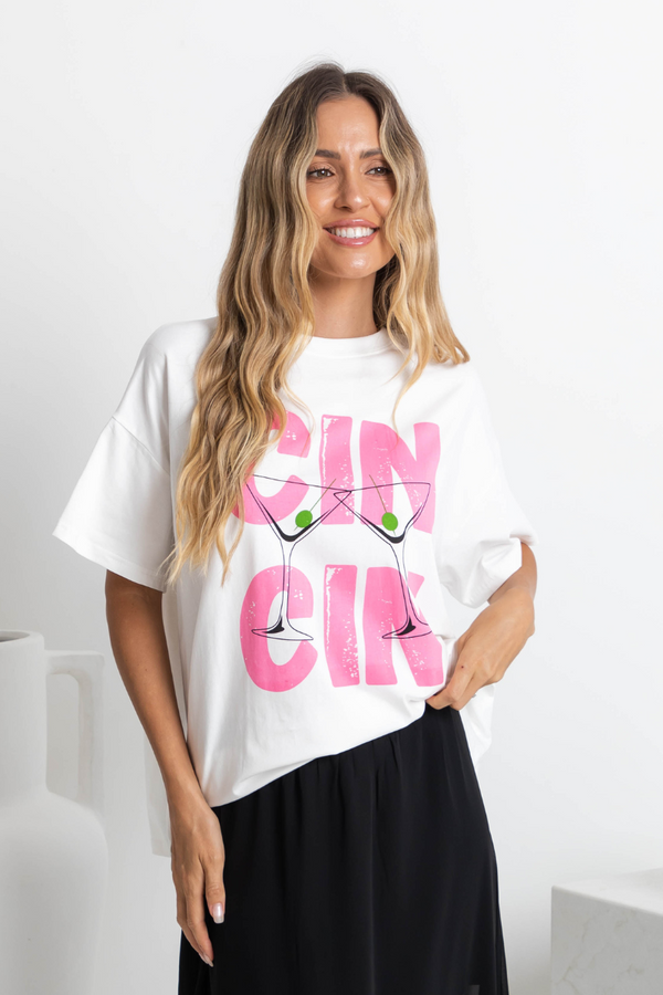 Cin Cin Relaxed-Fit Graphic Tee - White - The Self Styler