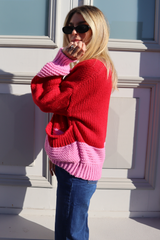 Winnie Knit Cardigan - Pink and Red - The Self Styler