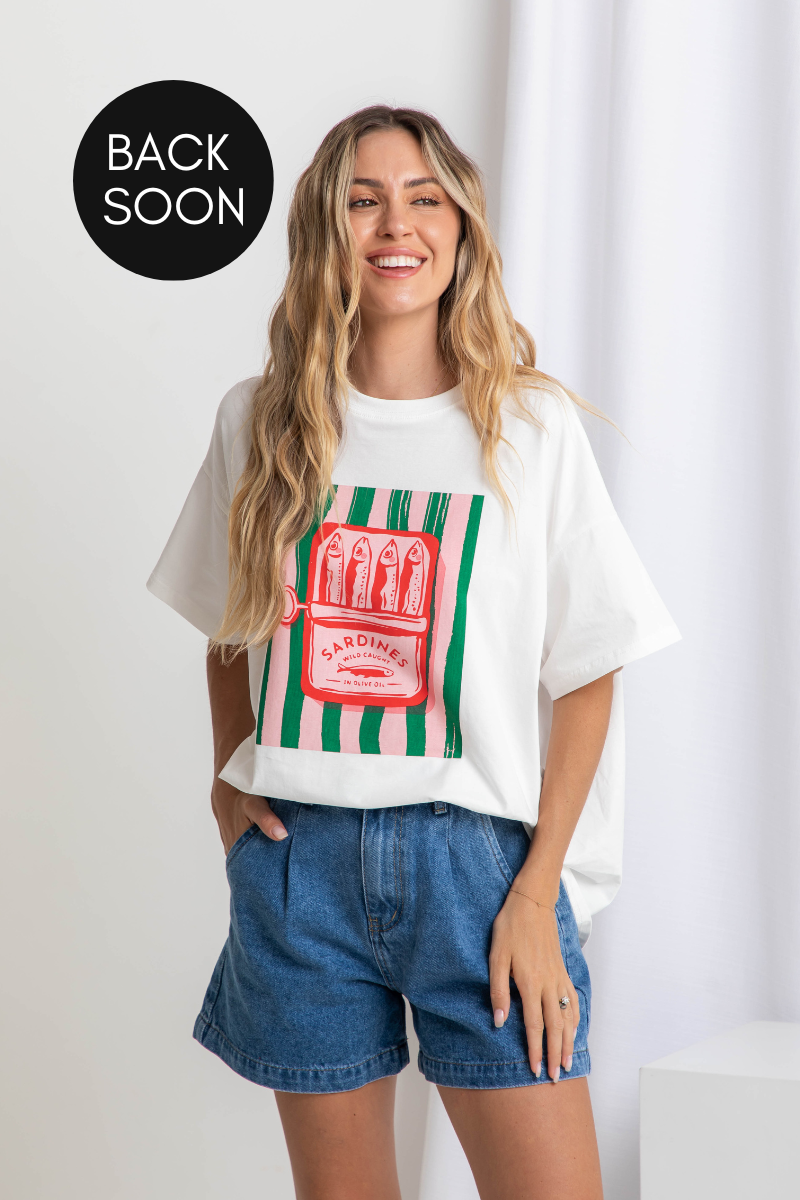 Rylee Relaxed-Fit Graphic Tee - Sardines Print - The Self Styler