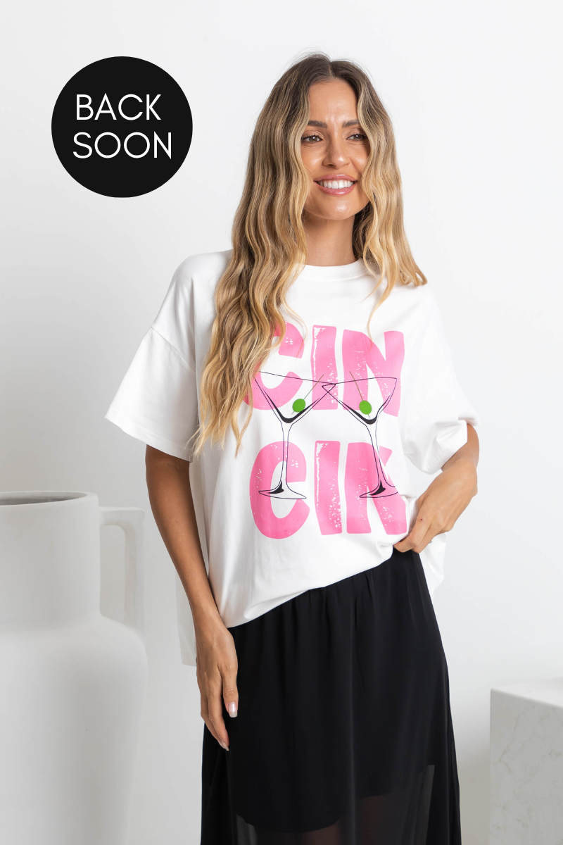 Cin Cin Relaxed-Fit Graphic Tee - White - The Self Styler