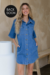 Tallow Relaxed-Fit Denim Mini Dress - Dark Blue Wash - The Self Styler