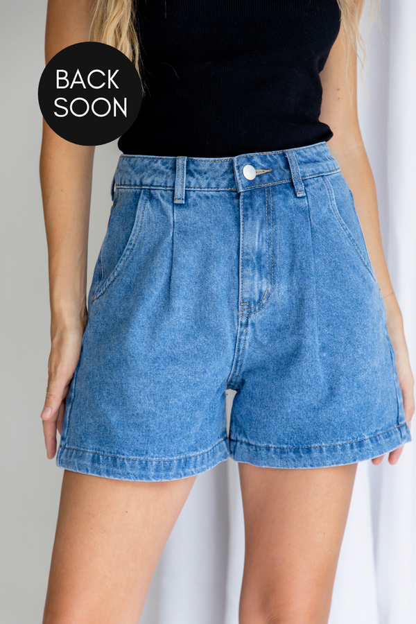 Reuben High-Rise Denim Shorts - Dark Blue Wash - The Self Styler - The Self Styler