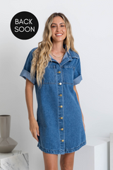 Tallow Relaxed-Fit Denim Mini Dress - Dark Blue Wash - The Self Styler