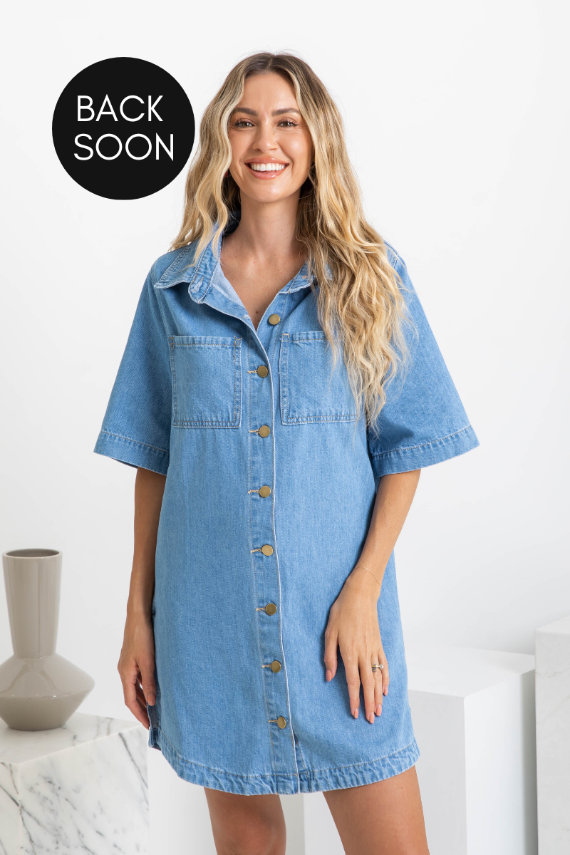 Tallow Relaxed-Fit Denim Mini Dress - Light Wash - The Self Styler