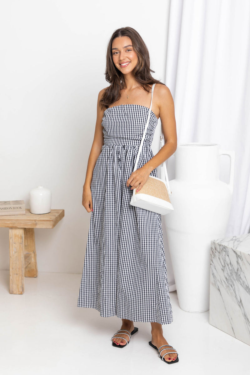 Merci Gingham Midi Dress - Black and White - The Self Styler