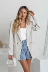 Eli Boyfriend Blazer Jacket - Oyster - The Self Styler