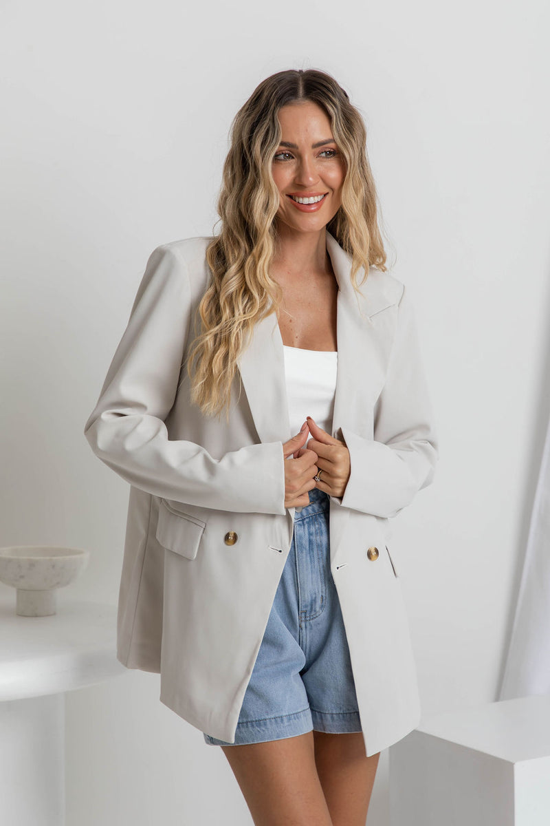 Eli Boyfriend Blazer Jacket - Oyster - The Self Styler