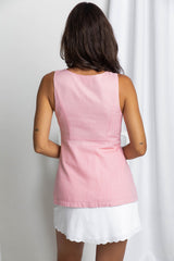 Pia Linen Vest - Pink - The Self Styler