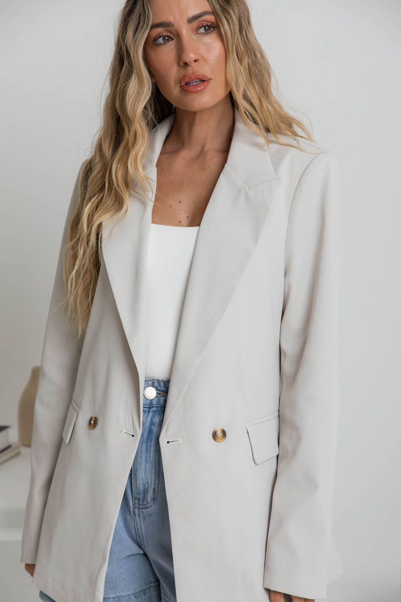 Eli Boyfriend Blazer Jacket - Oyster - The Self Styler