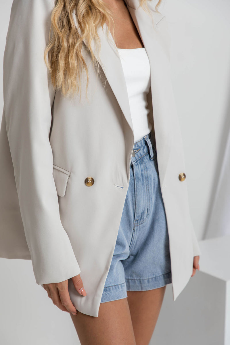 Eli Boyfriend Blazer Jacket - Oyster - The Self Styler