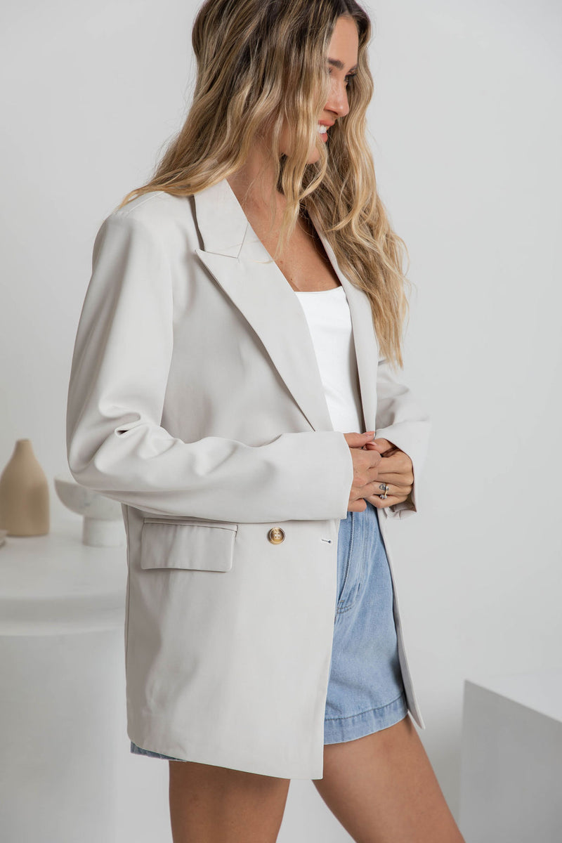 Eli Boyfriend Blazer Jacket - Oyster - The Self Styler