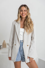 Eli Boyfriend Blazer Jacket - Oyster - The Self Styler