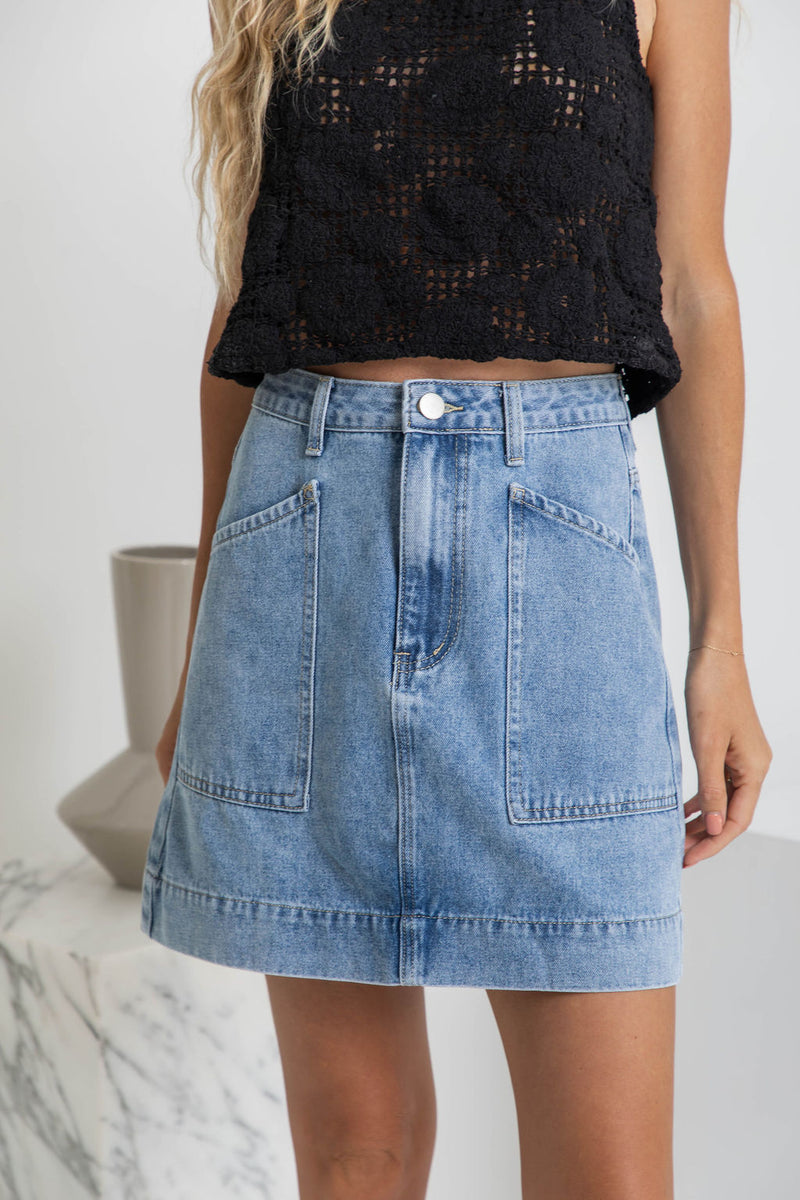 Heidi Denim Mini Skirt - Vintage Wash - The Self Styler - The Self Styler