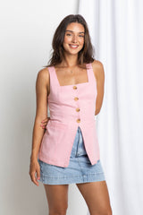 Pia Linen Vest - Pink - The Self Styler