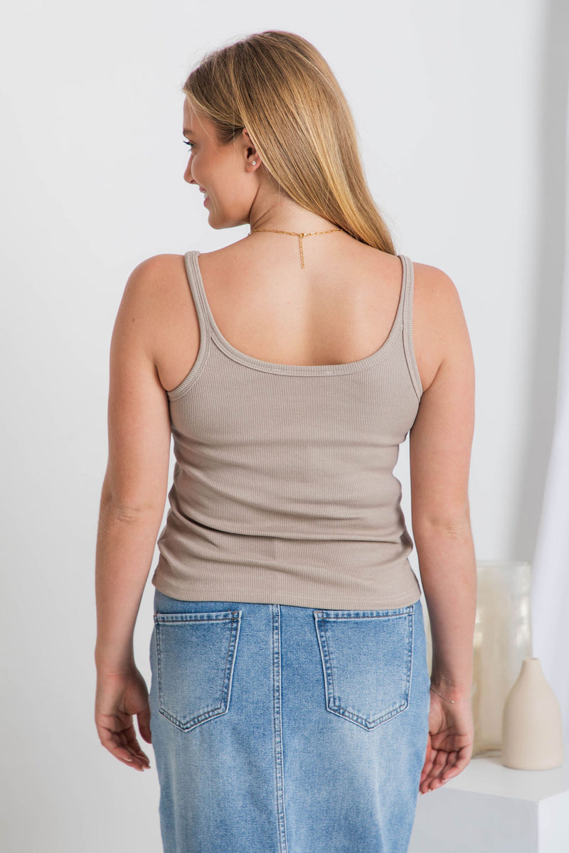 Harley Ribbed Tank Top - Taupe - The Self Styler