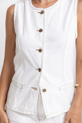 Atlas Denim Vest Top - Ivory White - The Self Styler