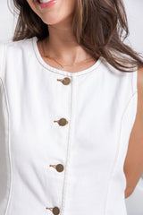 Atlas Denim Vest Top - Ivory White - The Self Styler