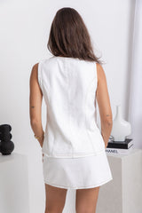 Atlas Denim Vest Top - Ivory White - The Self Styler