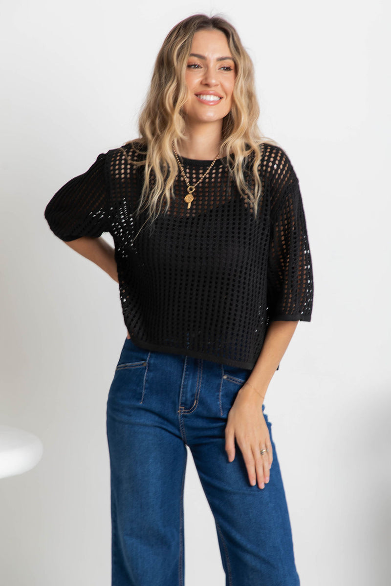 Isabel Crochet Crop Top - Black - The Self Styler