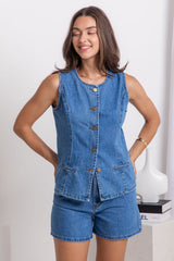 Atlas Denim Vest Top - Mid-Wash Blue Denim - The Self Styler