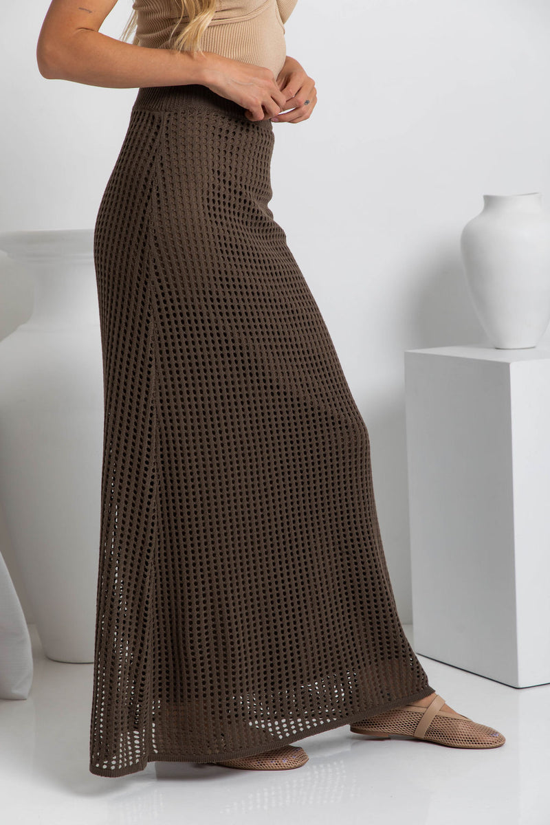 Florence Crochet Maxi Skirt - Mocha - The Self Styler