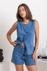 Atlas Denim Vest Top - Mid-Wash Blue Denim - The Self Styler