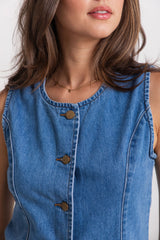 Atlas Denim Vest Top - Mid-Wash Blue Denim - The Self Styler