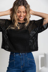 Isabel Crochet Crop Top - Black - The Self Styler