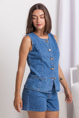 Atlas Denim Vest Top - Mid-Wash Blue Denim - The Self Styler