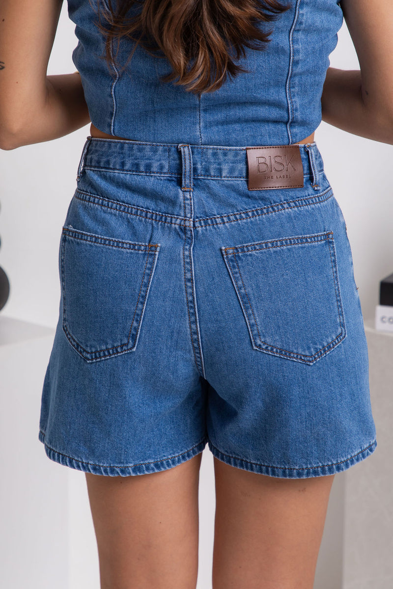 River High-Rise Denim Shorts - Mid-Wash Blue - The Self Styler