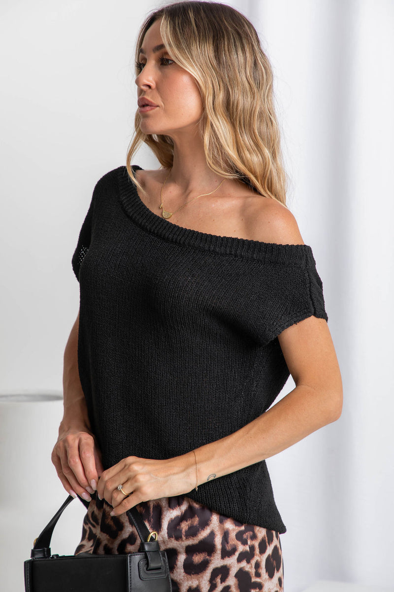 Avalon Off-The-Shoulder Top - Black - The Self Styler