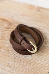 Ellis Skinny Belt - Brown/Gold - The Self Styler