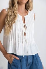 Harlow Pintuck Cotton Top - White - The Self Styler