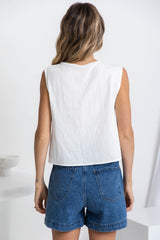 Harlow Pintuck Cotton Top - White - The Self Styler