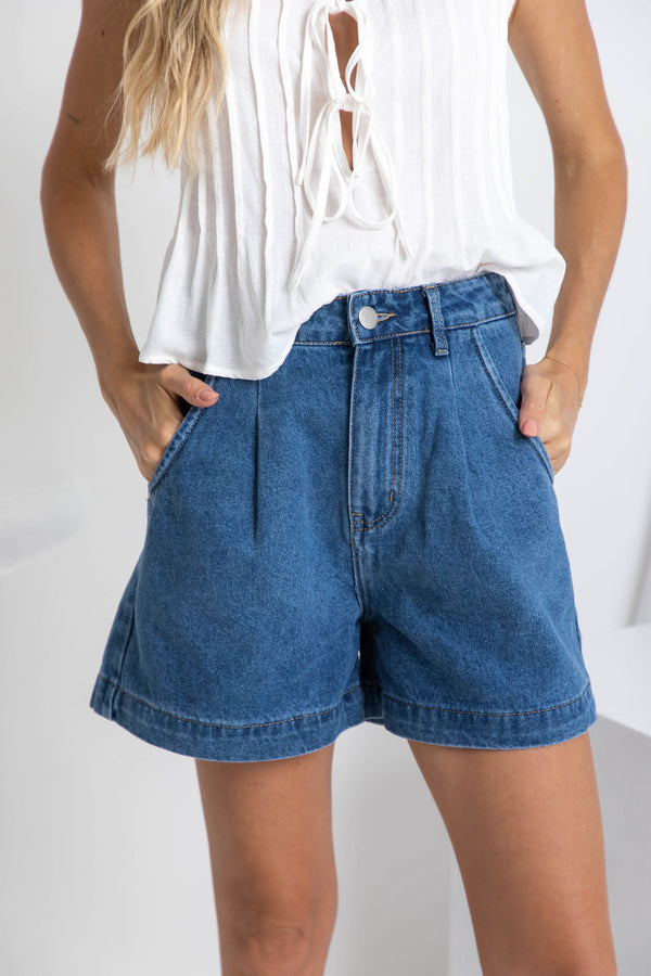 Reuben High-Rise Denim Shorts - Dark Blue Wash - The Self Styler - The Self Styler