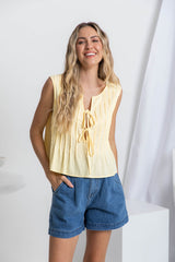 Harlow Pintuck Cotton Top - Yellow - The Self Styler