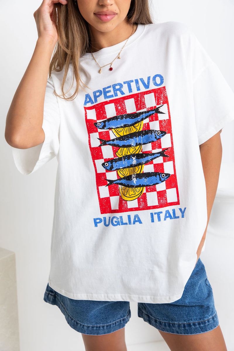 Sardinia Relaxed-Fit Graphic Tee - Sardine Print - The Self Styler