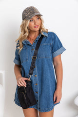 Tallow Relaxed-Fit Denim Mini Dress - Dark Blue Wash - The Self Styler