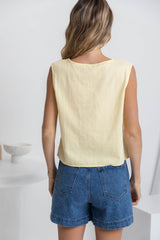 Harlow Pintuck Cotton Top - Yellow - The Self Styler