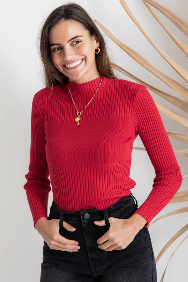 Ruby Knit Long Sleeve Knit Top - Red - The Self Styler