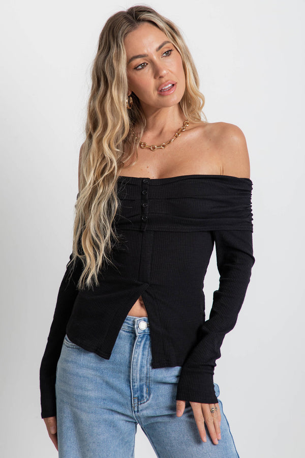 Freddy Off-The-Shoulder Top - Black - The Self Styler