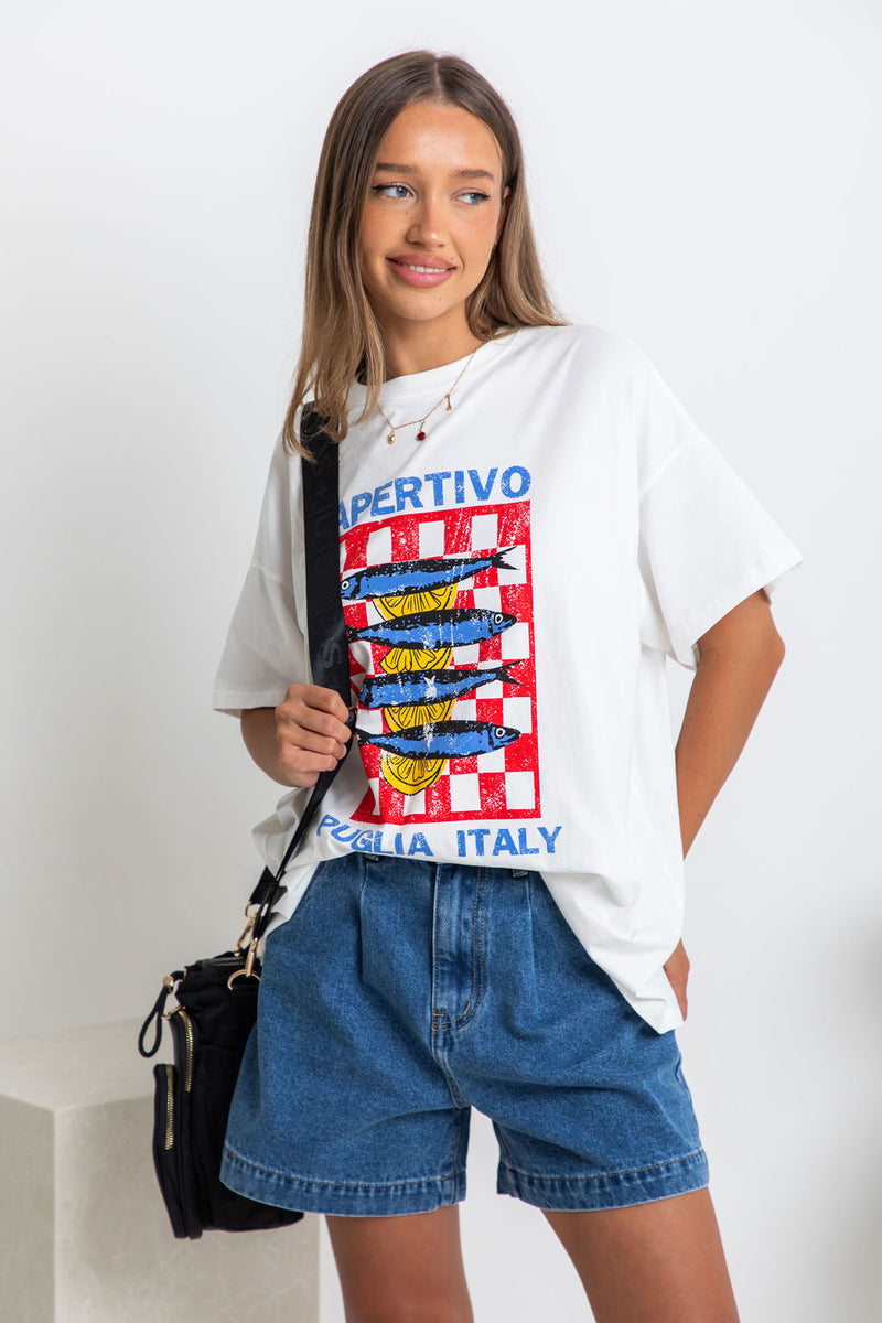 Sardinia Relaxed-Fit Graphic Tee - Sardine Print - The Self Styler