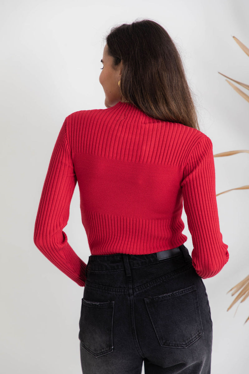 Ruby Knit Long Sleeve Knit Top - Red - The Self Styler