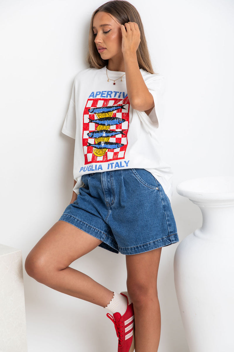 Sardinia Relaxed-Fit Graphic Tee - Sardine Print - The Self Styler