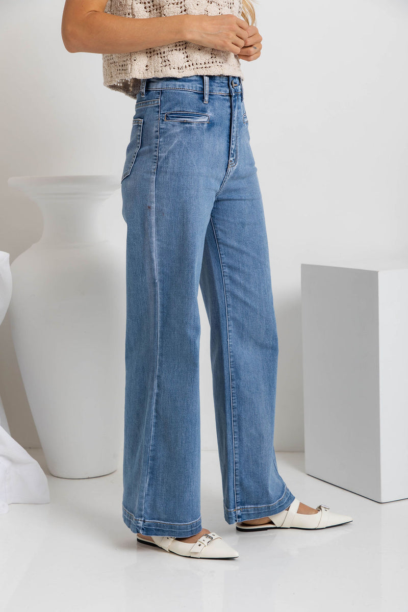 Stevie Wide-Leg Denim Jeans - Light Wash - The Self Styler