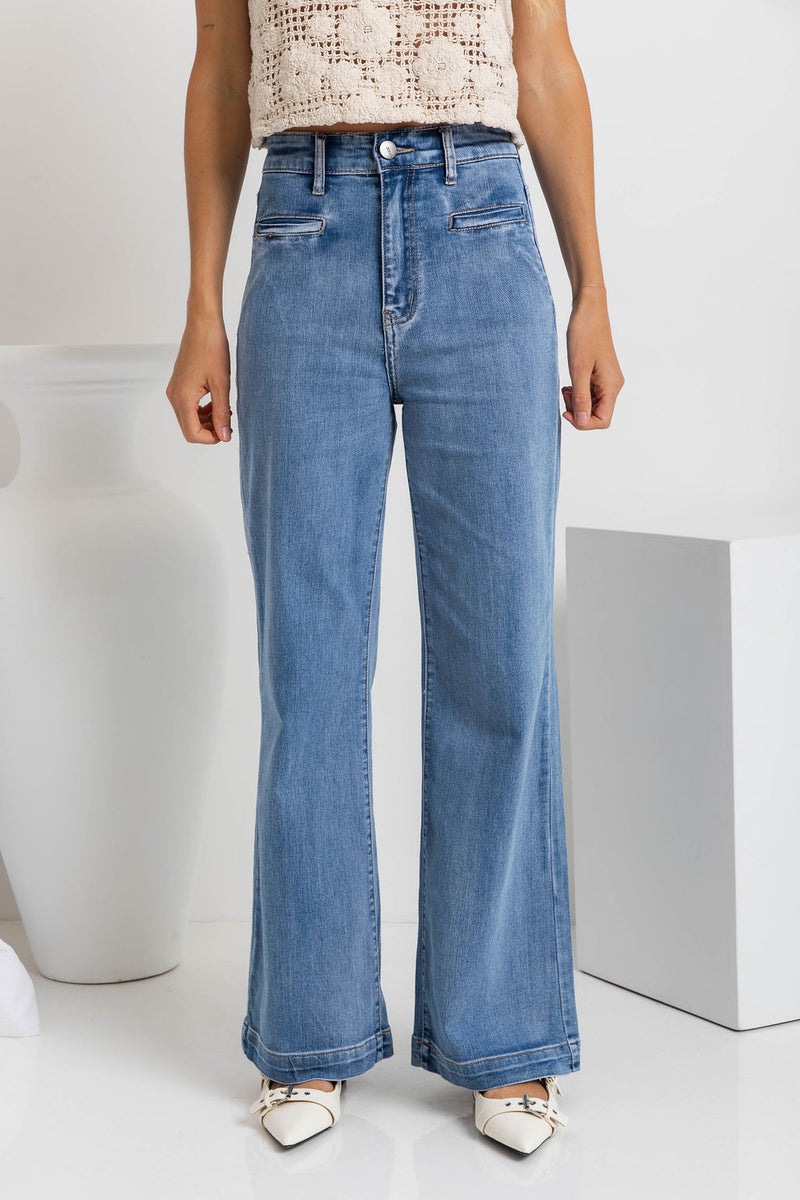 Stevie Wide-Leg Denim Jeans - Light Wash - The Self Styler