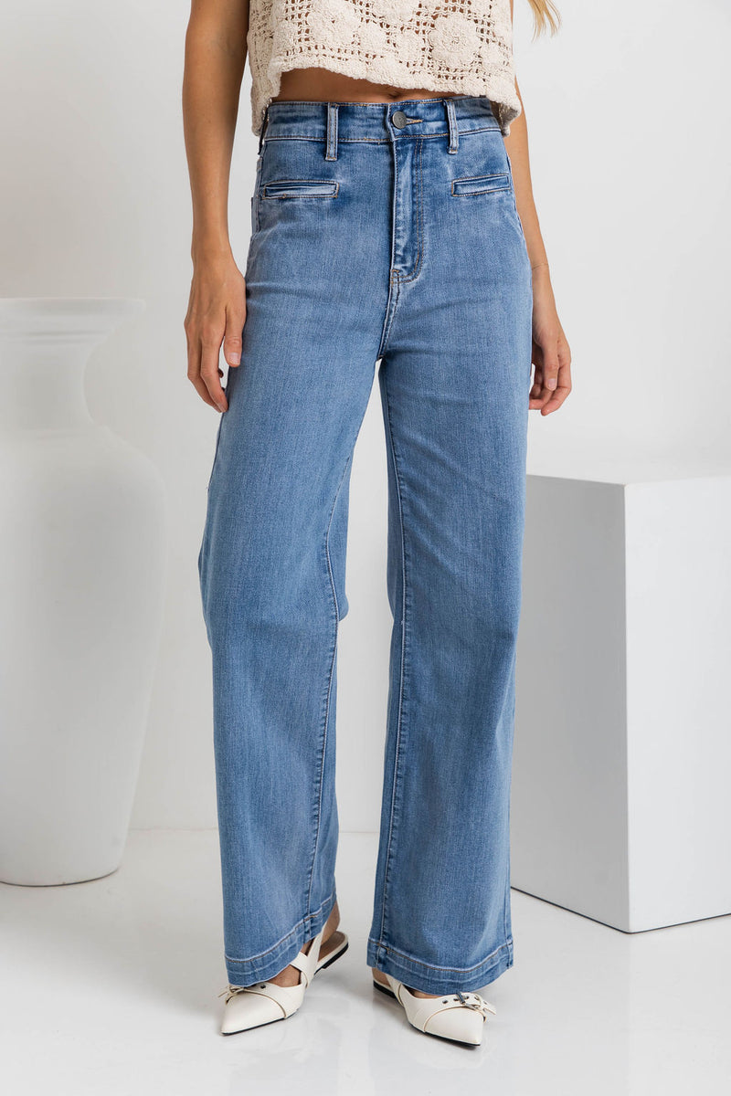 Stevie Wide-Leg Denim Jeans - Light Wash - The Self Styler